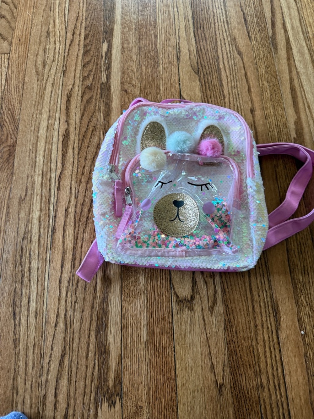 Cat & Jack Pink Sequin Bunny Mini Backpack with Pom-Pom Accents